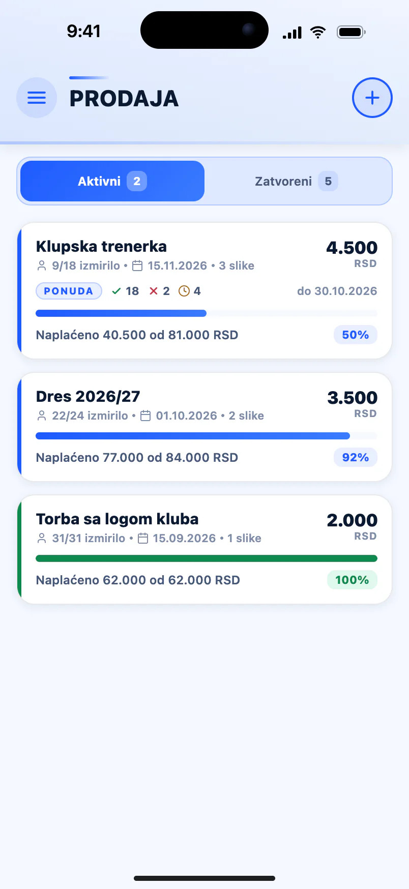 Prodaja — klupska trenerka, dres i torba sa praćenjem ko je platio